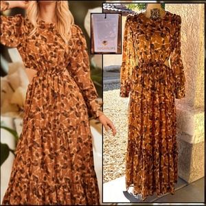 Sugarlips Abstract Animal Print Long Sleeve Cut-Out Maxi Dress Size M